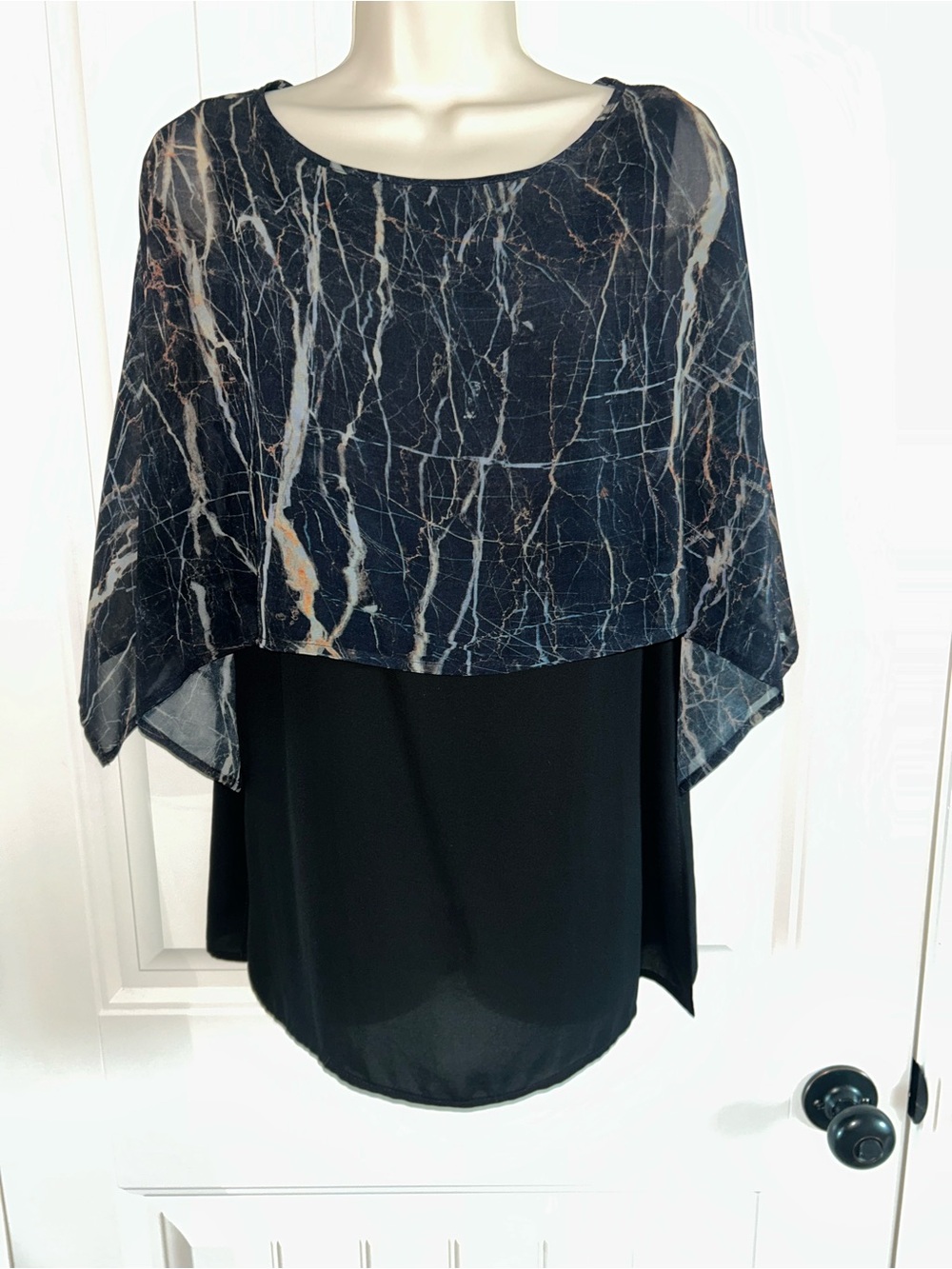 NEW Fifteen Twenty Black Marble-Print Overlay Blouse Sz S